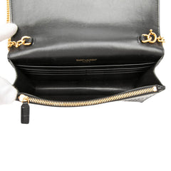 サンローラン YSLロゴ ケイト タッセル クロコ型押し チェーン ショルダーバッグ ブラック レザー レディース SAINT LAURENT 【中古】