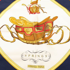 エルメス カレ90 SPRINGS スプリングス スカーフ ベージュ ネイビー マルチカラー シルク レディース HERMES 【中古】