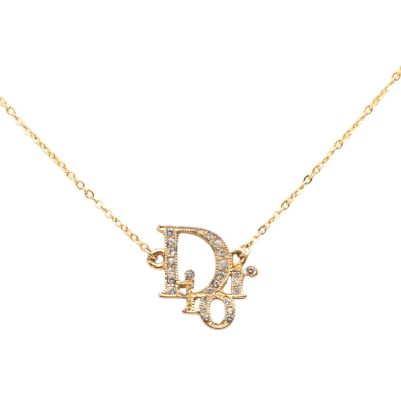 ディオール ロゴ ネックレス ゴールド メッキ ラインストーン レディース Dior 【中古】