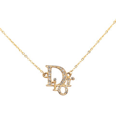 ディオール ロゴ ネックレス ゴールド メッキ ラインストーン レディース Dior 【中古】