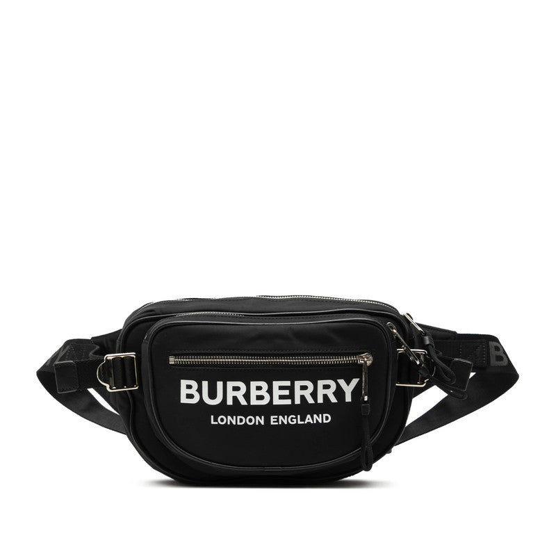 バーバリー ロンドン イングランド ロゴプリント ボディバッグ ウエストバッグ ブラック ナイロン レザー レディース BURBERRY 【中古】