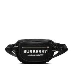 バーバリー ロンドン イングランド ロゴプリント ボディバッグ ウエストバッグ ブラック ナイロン レザー レディース BURBERRY 【中古】