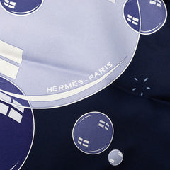 エルメス カレ90 bal de bulles シャボン玉 スカーフ 大判 ネイビー系 シルク レディース HERMES 【中古】