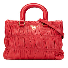 プラダ ナッパ ハンドバッグ ショルダーバッグ 2WAY レッド レザー レディース PRADA 【中古】