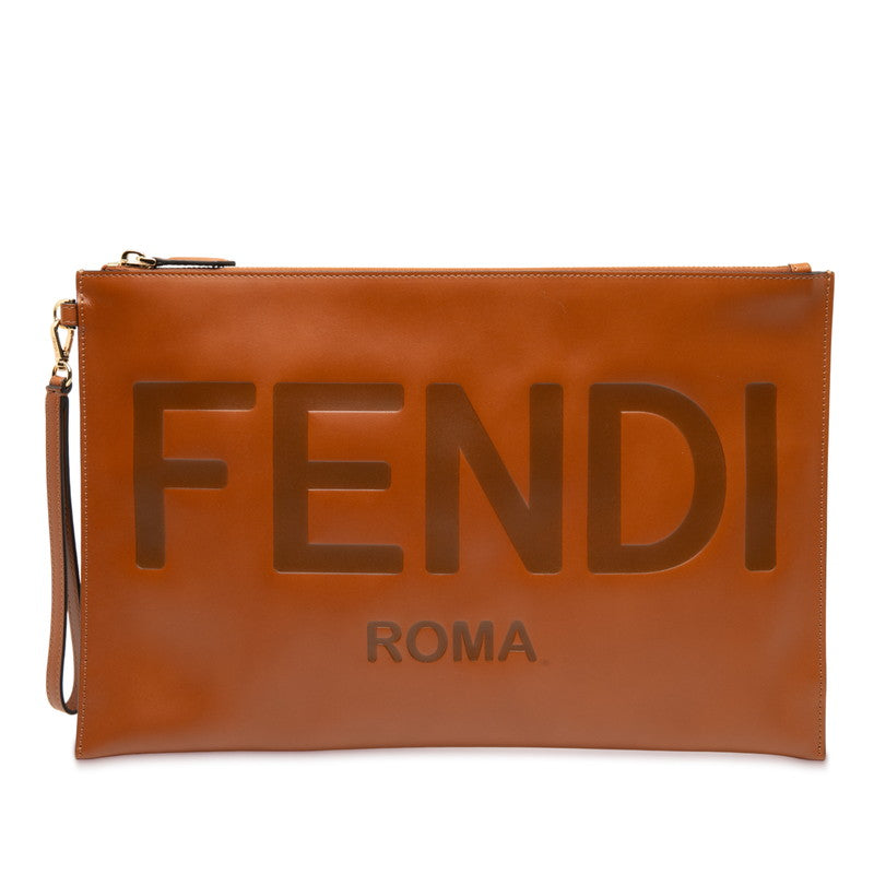 フェンディ ロゴ - クラッチバッグ 8N0178 ブラウン レザー レディース FENDI 【中古】