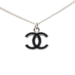シャネル ココマーク ペンダント ネックレス シルバー ブラック メタル エナメル レディース CHANEL 【中古】