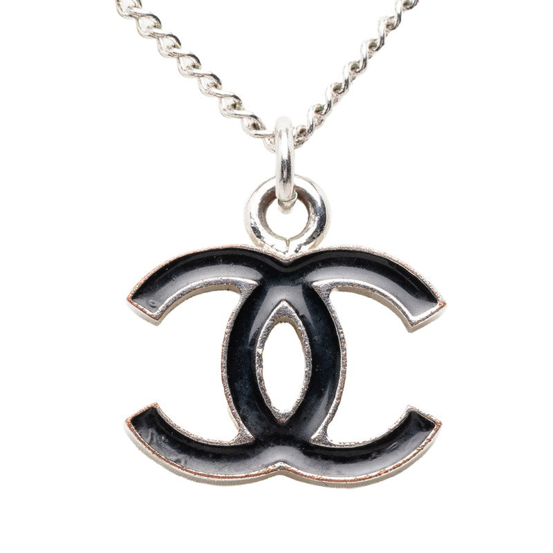 シャネル ココマーク ペンダント ネックレス シルバー ブラック メタル エナメル レディース CHANEL 【中古】
