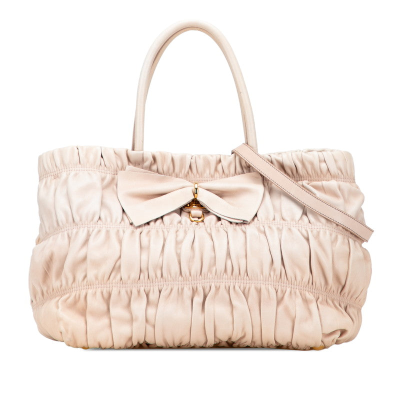 プラダ リボン トートバッグ ショルダーバッグ 2WAY BN1932 ベージュ ピンクベージュ レザー レディース PRADA 【中古】