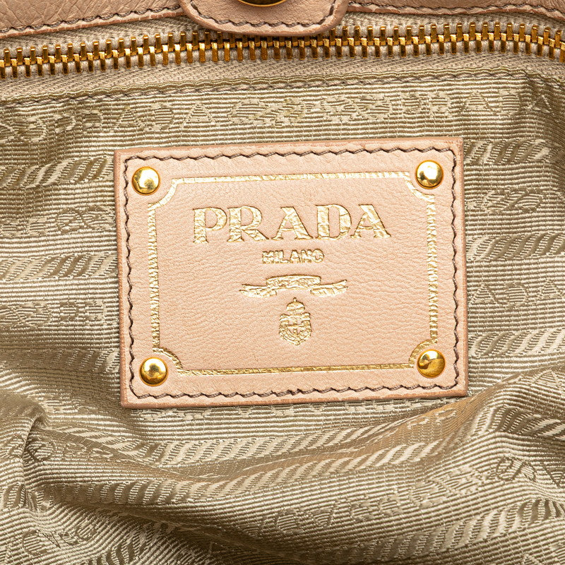 プラダ リボン トートバッグ ショルダーバッグ 2WAY BN1932 ベージュ ピンクベージュ レザー レディース PRADA 【中古】