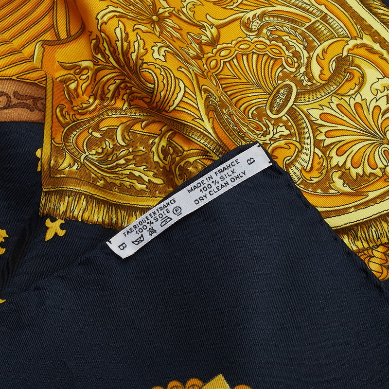 エルメス カレ90 SELLES A HOUSSE カバーへの腰かけ スカーフ ブラック マルチカラー シルク レディース HERMES 【中古】