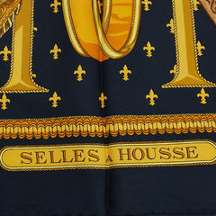 エルメス カレ90 SELLES A HOUSSE カバーへの腰かけ スカーフ ブラック マルチカラー シルク レディース HERMES 【中古】