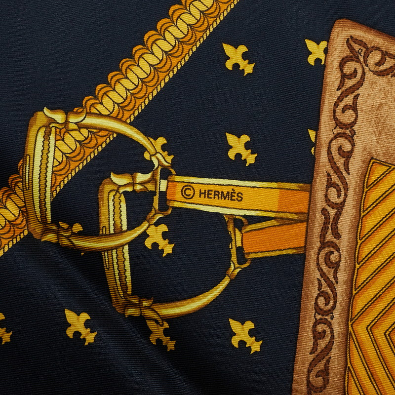 エルメス カレ90 SELLES A HOUSSE カバーへの腰かけ スカーフ ブラック マルチカラー シルク レディース HERMES 【中古】