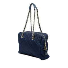 プラダ 三角ロゴプレート キルティング チェーン ショルダーバッグ ブルー ナイロン レディース PRADA 【中古】