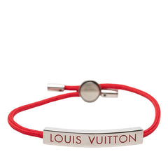 ルイ ヴィトン ブラスレ LV スペース ロゴプレート ブレスレット M00274 レッド メタル ナイロン レディース LOUIS VUITTON 【中古】