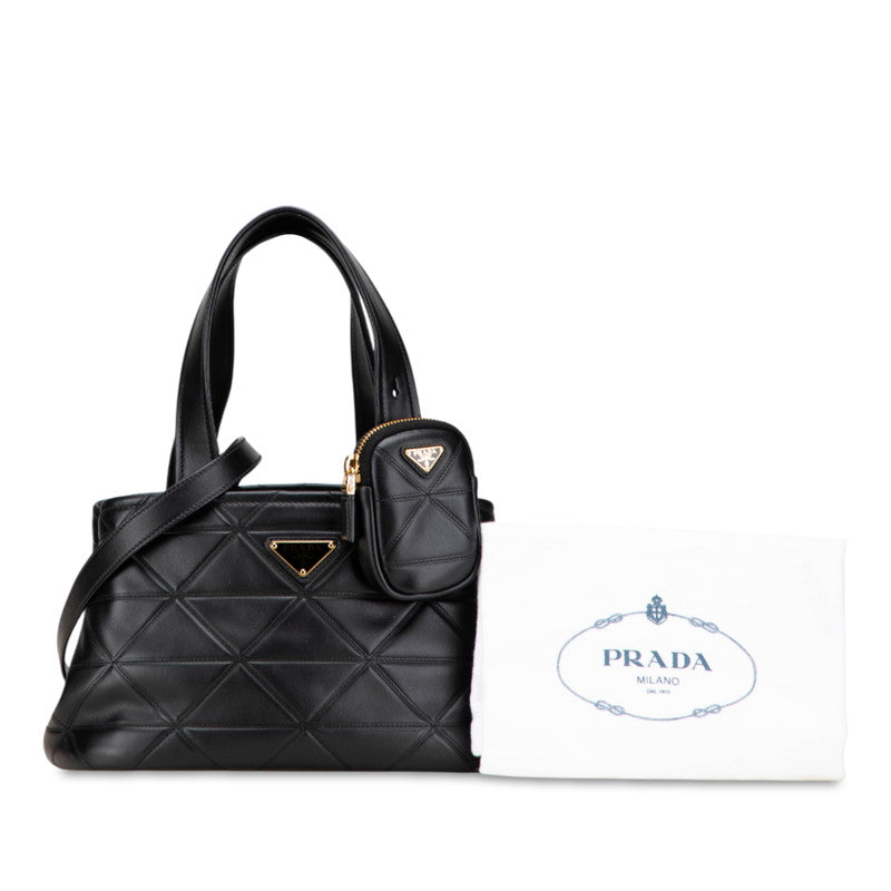 プラダ 三角ロゴプレート キルティング ハンドバッグ ショルダーバッグ 2WAY 1BG548 ブラック レザー レディース PRADA 【中古】