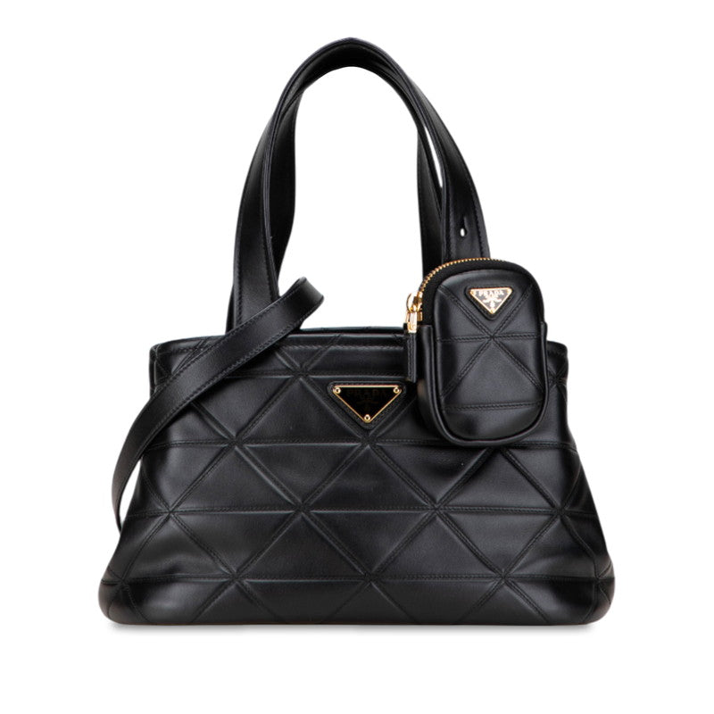 プラダ 三角ロゴプレート キルティング ハンドバッグ ショルダーバッグ 2WAY 1BG548 ブラック レザー レディース PRADA 【中古】