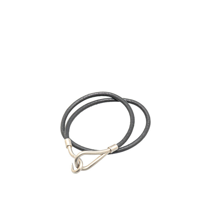 エルメス ジャンボ ブレスレット ブラック シルバー レザー メタル レディース HERMES 【中古】