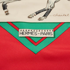 エルメス カレ90 LE MONDE DU POLO ポロの世界 スカーフ レッド マルチカラー シルク レディース HERMES 【中古】