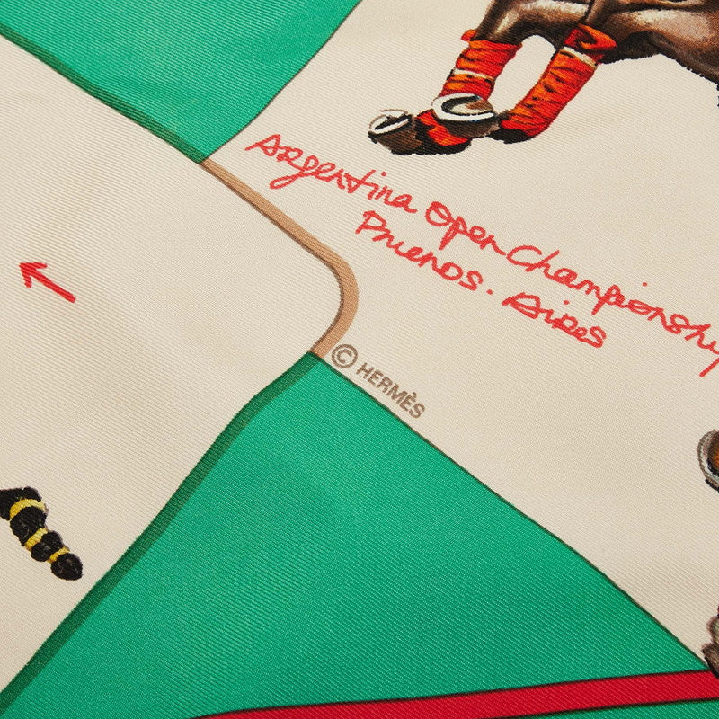エルメス カレ90 LE MONDE DU POLO ポロの世界 スカーフ レッド マルチカラー シルク レディース HERMES 【中古】