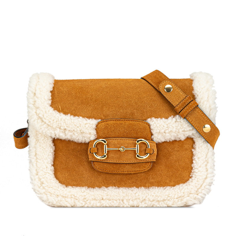 グッチ ホースビット 1955 斜め掛け ショルダーバッグ 602204 ベージュ ホワイト スウェード ムートン レディース GUCCI 【中古】