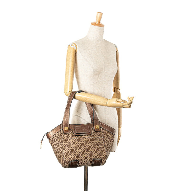 ロエベ ニューロードライン ハンドバッグ ベージュ ブラウン キャンバス レザー レディース LOEWE 【中古】