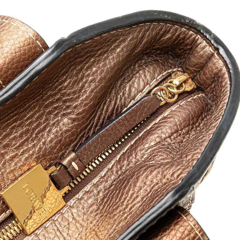 ロエベ ニューロードライン ハンドバッグ ベージュ ブラウン キャンバス レザー レディース LOEWE 【中古】