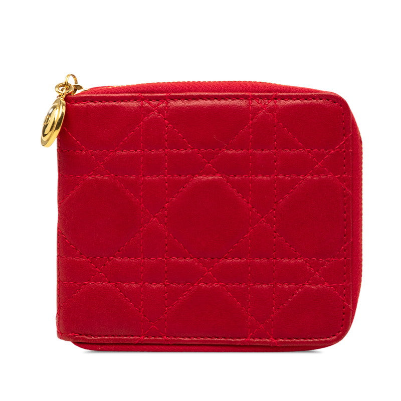 ディオール カナージュ 二つ折り財布 レッド ラムスキン レディース Dior 【中古】