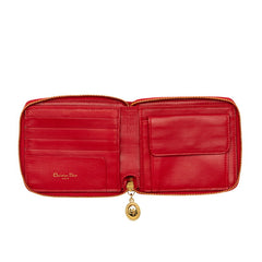 ディオール カナージュ 二つ折り財布 レッド ラムスキン レディース Dior 【中古】