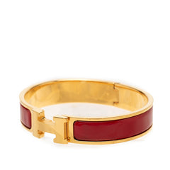 エルメス クリックH PM ブレスレット バングル ゴールド ワインレッド メッキ エナメル レディース HERMES 中古