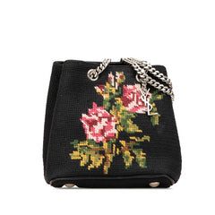 サンローラン フラワー 花 モチーフ チェーン ショルダーバッグ ブラック マルチカラー キャンバス レディース SAINT LAURENT 【中古】