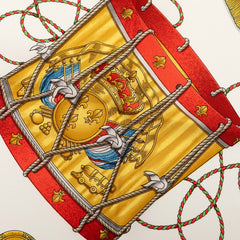 エルメス カレ90 LES TAMBOURS 太鼓 スカーフ レッド マルチカラー シルク レディース HERMES 【中古】