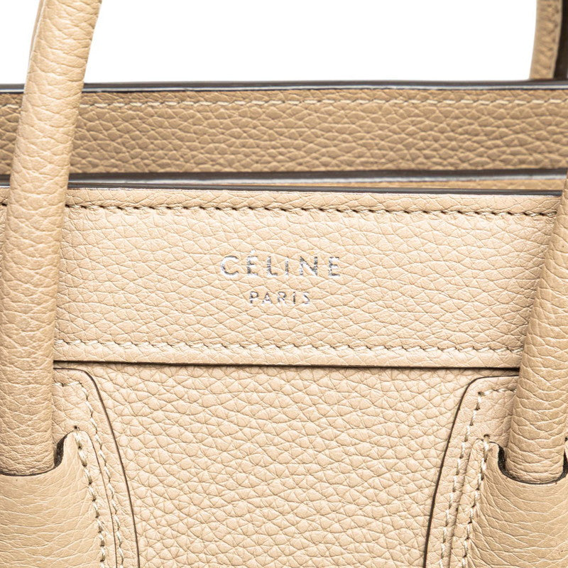 セリーヌ ラゲージ ナノショッパー ハンドバッグ ショルダーバッグ 2WAY ベージュ グレージュ レザー レディース CELINE 【中古】