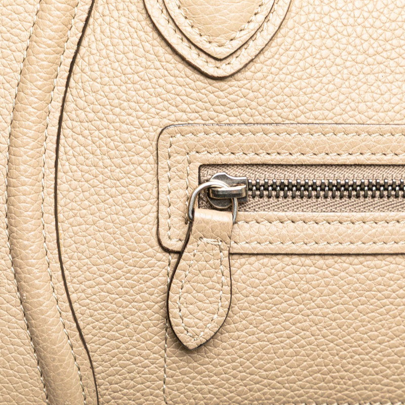 セリーヌ ラゲージ ナノショッパー ハンドバッグ ショルダーバッグ 2WAY ベージュ グレージュ レザー レディース CELINE 【中古】