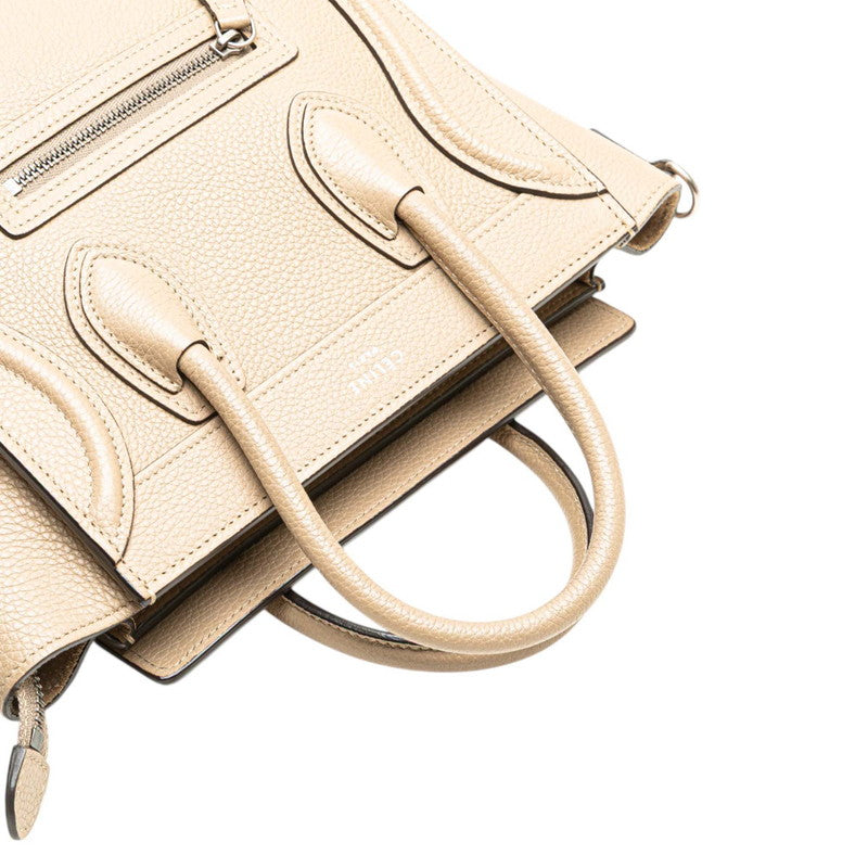セリーヌ ラゲージ ナノショッパー ハンドバッグ ショルダーバッグ 2WAY ベージュ グレージュ レザー レディース CELINE 【中古】