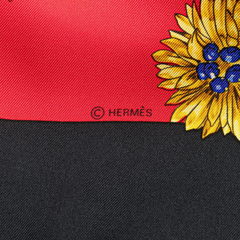 エルメス カレ90 Clips クリップ スカーフ レッド ブラック マルチカラー シルク レディース HERMES 【中古】