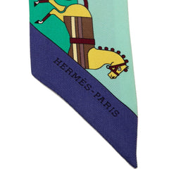 エルメス ツイリー Rocabar ロカバール 馬 スカーフ グリーン マルチカラー シルク レディース HERMES 【中古】