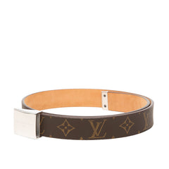 ルイ ヴィトン モノグラム サンチュール キャレ ベルト レザーベルト ロゴバックル M6801 ブラウン PVC レザー メンズ LOUIS VUITTON 中古