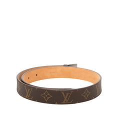 ルイ ヴィトン モノグラム サンチュール キャレ ベルト レザーベルト ロゴバックル M6801 ブラウン PVC レザー メンズ LOUIS VUITTON 中古