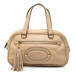 ロエベ アナグラム タッセル ハンドバッグ ベージュ レザー レディース LOEWE 【中古】