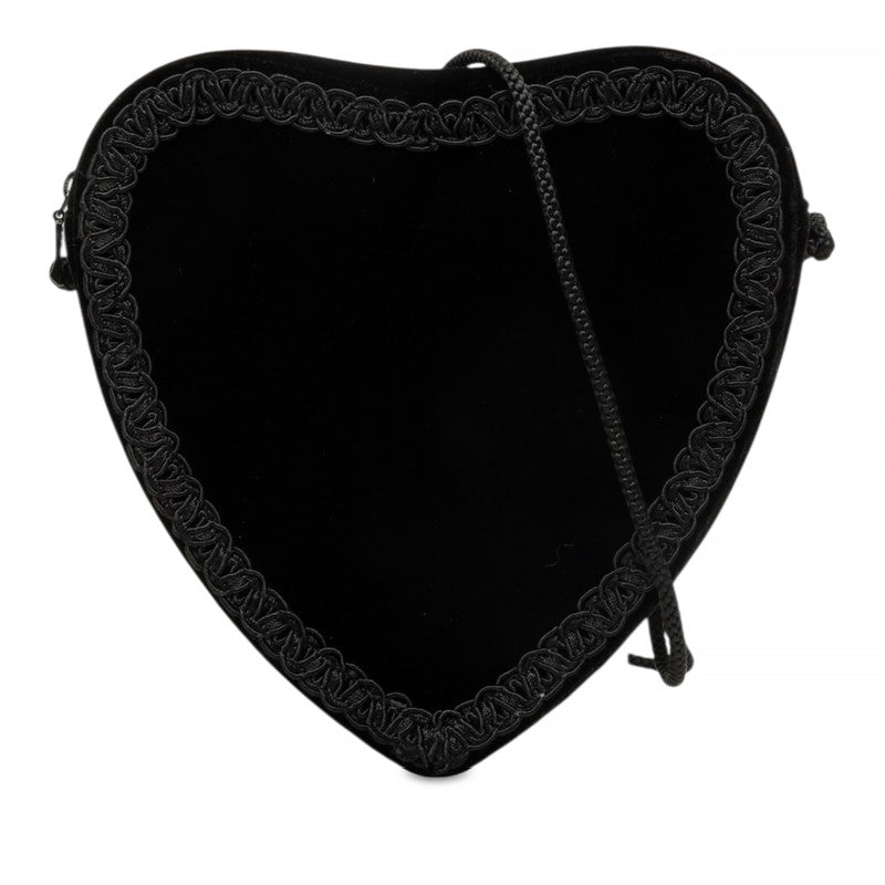 サンローラン 斜め掛け ハート ショルダーバッグ ポシェット ブラック ベロア レディース SAINT LAURENT 中古