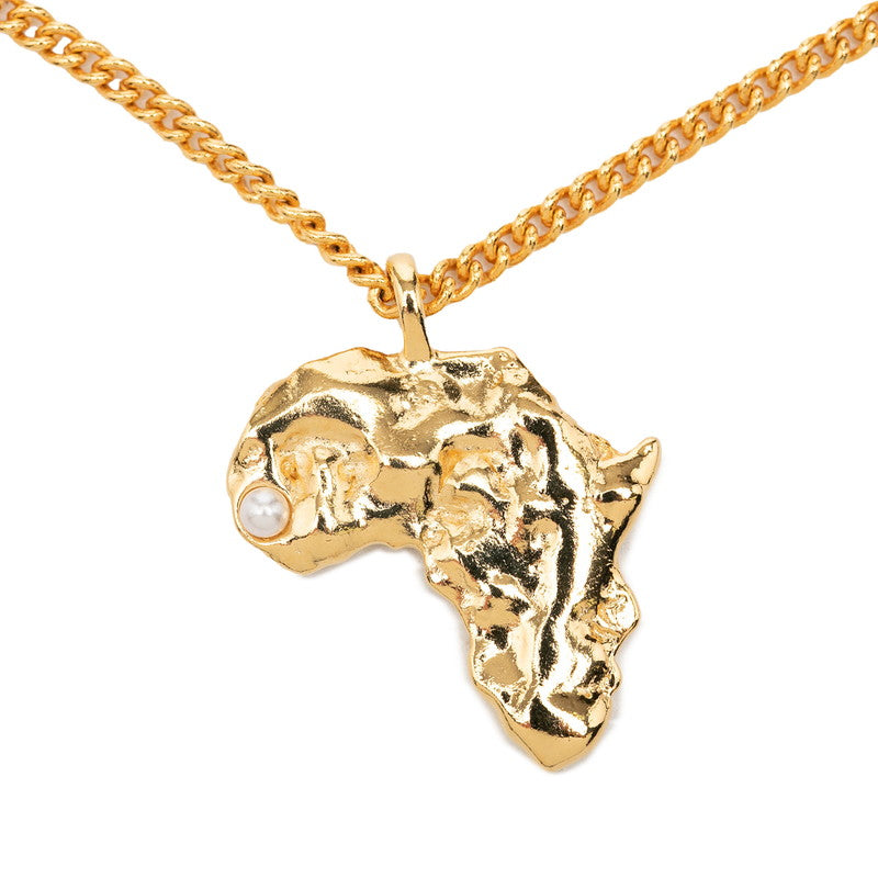 シャネル ココマーク アフリカ大陸モチーフ ラインストーン ネックレス ゴールド メッキ フェイクパール レディース CHANEL 【中古】