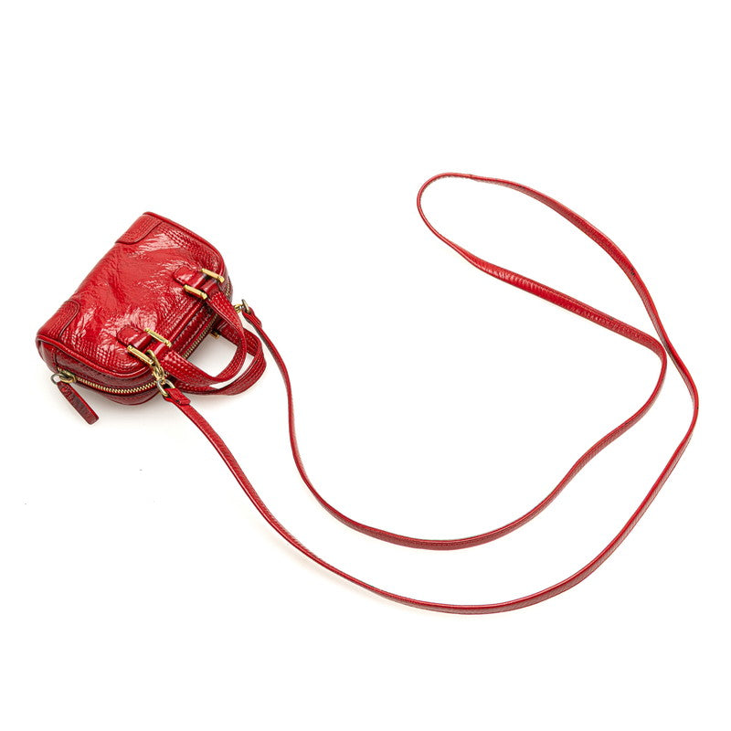 ロエベ アナグラム アマソナ ミニバッグ 斜め掛け ショルダーバッグ レッド パテントレザー レディース LOEWE 【中古】
