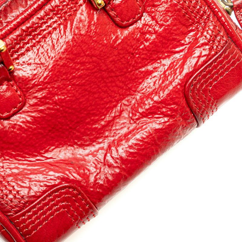ロエベ アナグラム アマソナ ミニバッグ 斜め掛け ショルダーバッグ レッド パテントレザー レディース LOEWE 【中古】