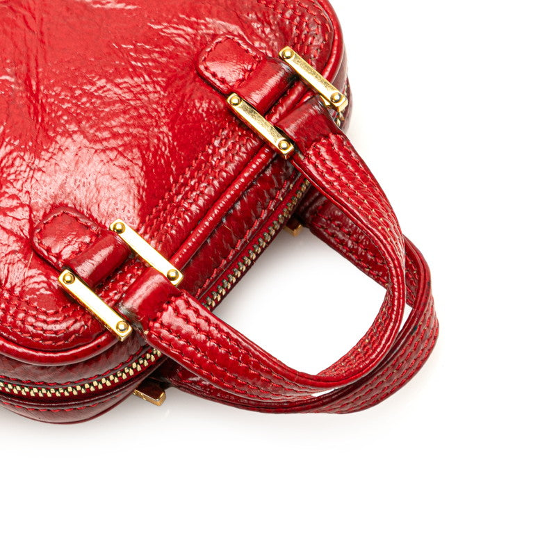 ロエベ アナグラム アマソナ ミニバッグ 斜め掛け ショルダーバッグ レッド パテントレザー レディース LOEWE 【中古】