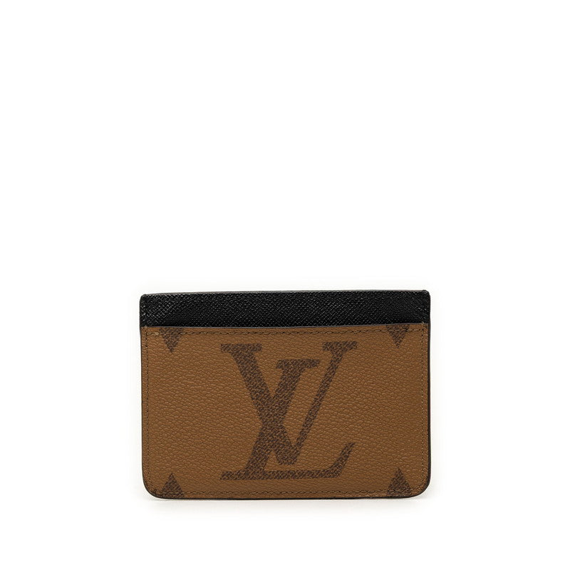 ルイ ヴィトン モノグラム ジャイアント リバース ポルト カルト LV サイドアップ カードケース ブラウン ブラック PVC レザー メンズ LOUIS VUITTON 中古