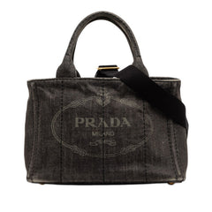 プラダ 三角ロゴプレート カナパ ハンドバッグ ショルダーバッグ 2WAY ブラック グレー デニム レディース PRADA 【中古】