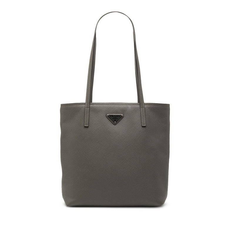 プラダ 三角ロゴプレート トートバッグ ハンドバッグ グレー サフィアーノレザー レディース PRADA 【中古】