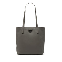 プラダ 三角ロゴプレート トートバッグ ハンドバッグ グレー サフィアーノレザー レディース PRADA 【中古】