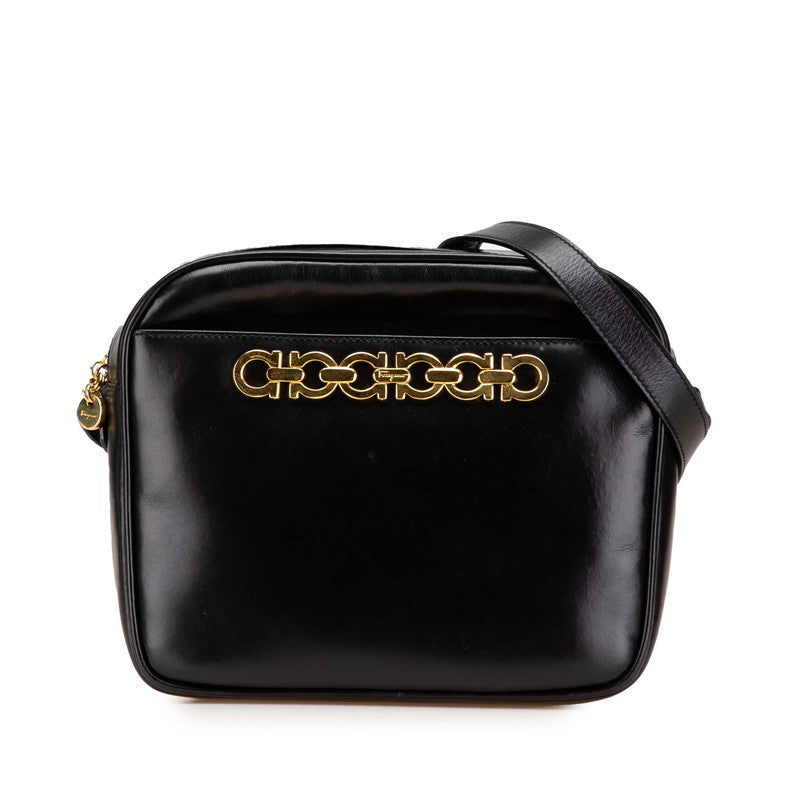 サルヴァトーレフェラガモ ガンチーニ 斜め掛け ショルダーバッグ BA21 5195 ブラック レザー レディース Salvatore Ferragamo 【中古】