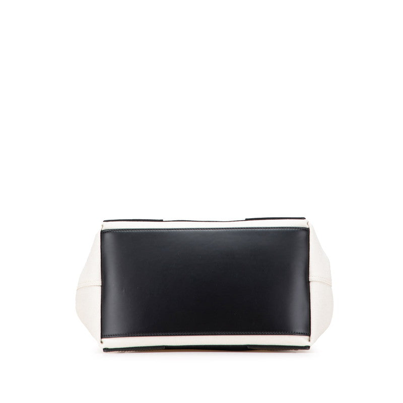 バレンシアガ ネイビーカバス ハンドバッグ トートバッグ 339933 ベージュ ブラック キャンバス レザー レディース BALENCIAGA 【中古】